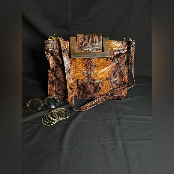 Brown Snake Print Women's Bag - Picture 5 of 7